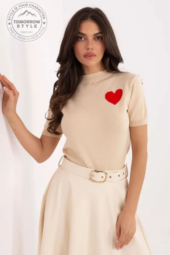 Bequemer Damenpullover mit Herz - Print und Rundhalsausschnitt - Tomorrow Style