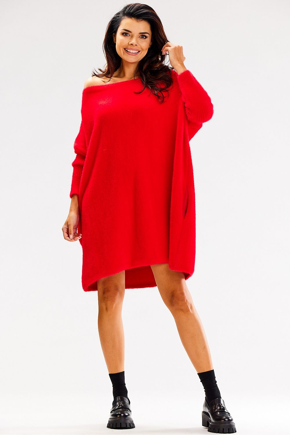 Oversized Langarmpullover mit Strickstoff und Sichtbarem Flor – Komfortabel und Trendy