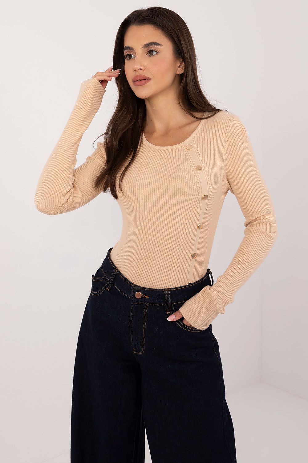 Lässiger Damenpullover mit dekorativen Knöpfen und klassischem Design – Ideal für Alltag und Büro