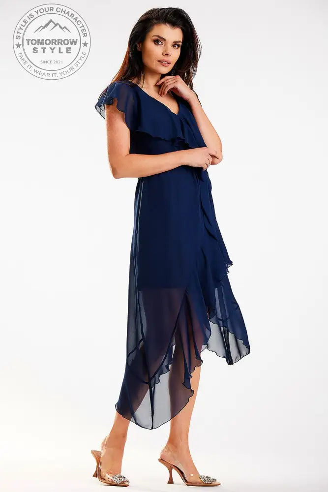 Dramatic Asymmetric Ruffle Dress