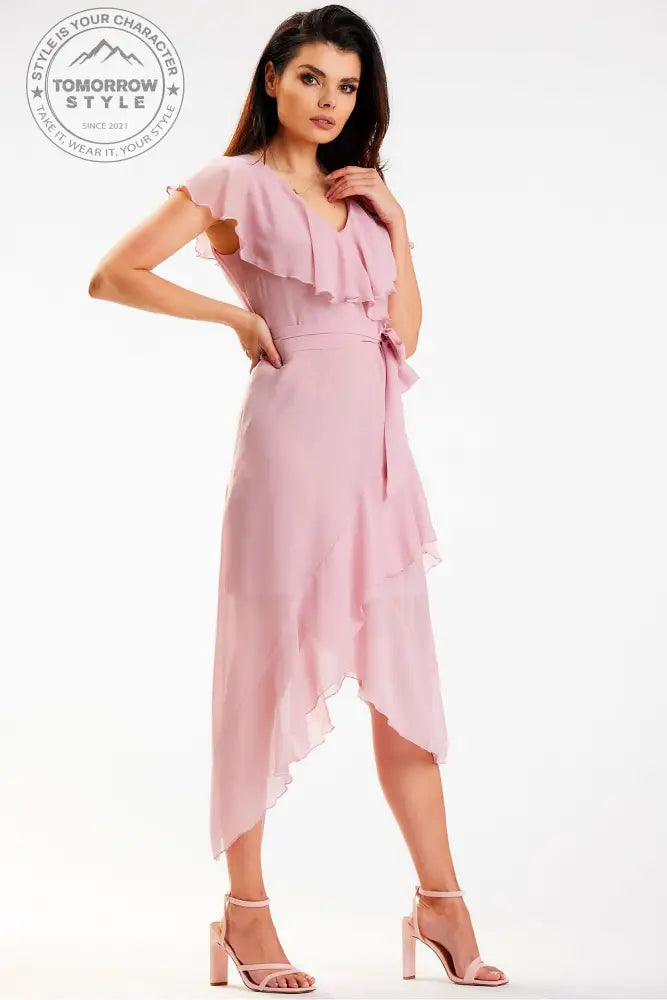 Dramatic Asymmetric Ruffle Dress