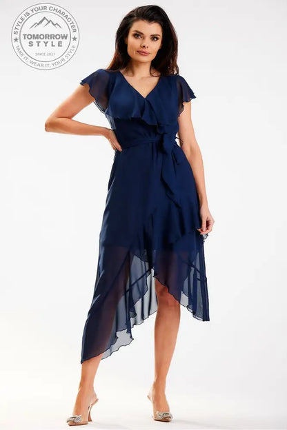 Dramatic Asymmetric Ruffle Dress