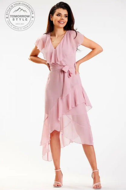 Dramatic Asymmetric Ruffle Dress