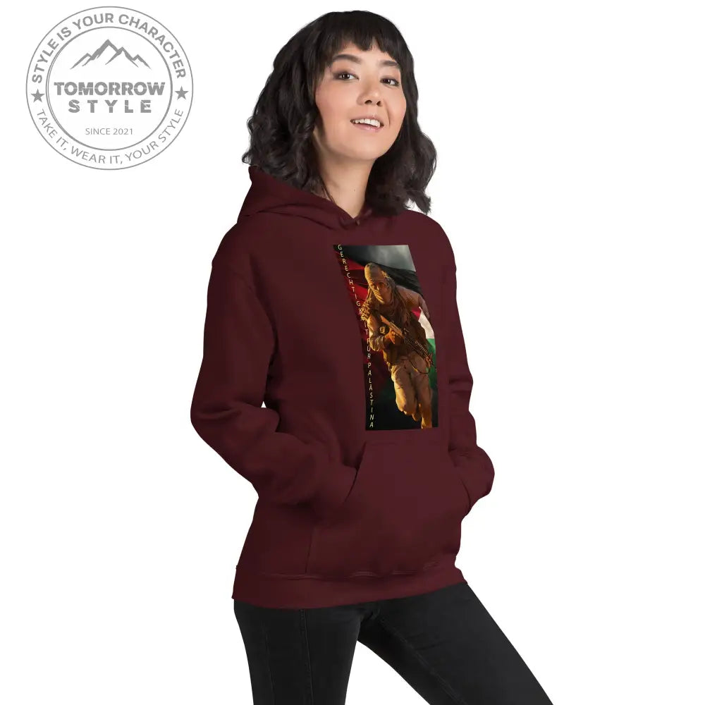 Bedruckter Damen Hoodie mit Motto „Gerechtigkeit für Palästina“ - Tomorrow Style
