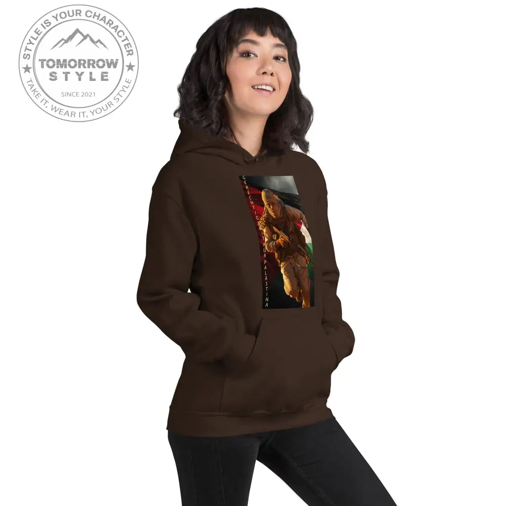 Bedruckter Damen Hoodie mit Motto „Gerechtigkeit für Palästina“ - Tomorrow Style