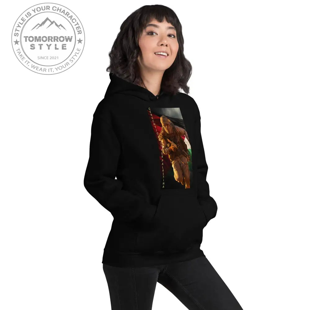 Bedruckter Damen Hoodie mit Motto „Gerechtigkeit für Palästina“ - Tomorrow Style