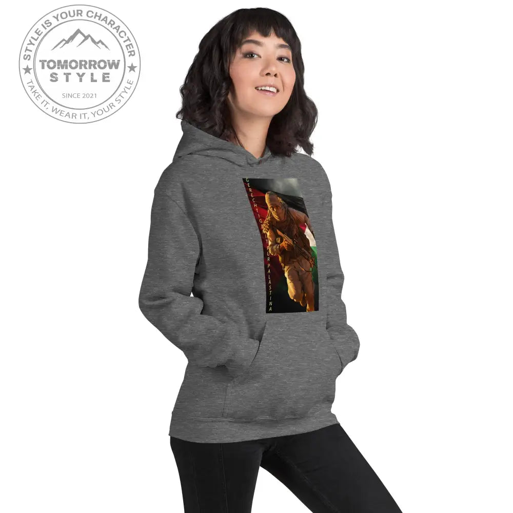 Bedruckter Damen Hoodie mit Motto „Gerechtigkeit für Palästina“ - Tomorrow Style