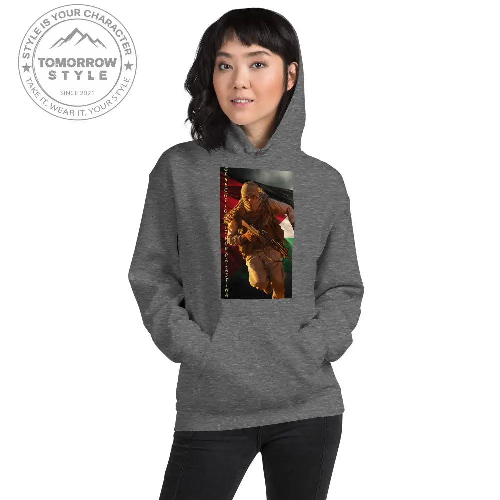 Bedruckter Damen Hoodie mit Motto „Gerechtigkeit für Palästina“ - Tomorrow Style