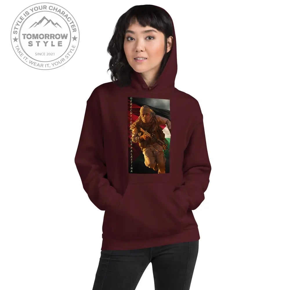 Bedruckter Damen Hoodie mit Motto „Gerechtigkeit für Palästina“ - Tomorrow Style