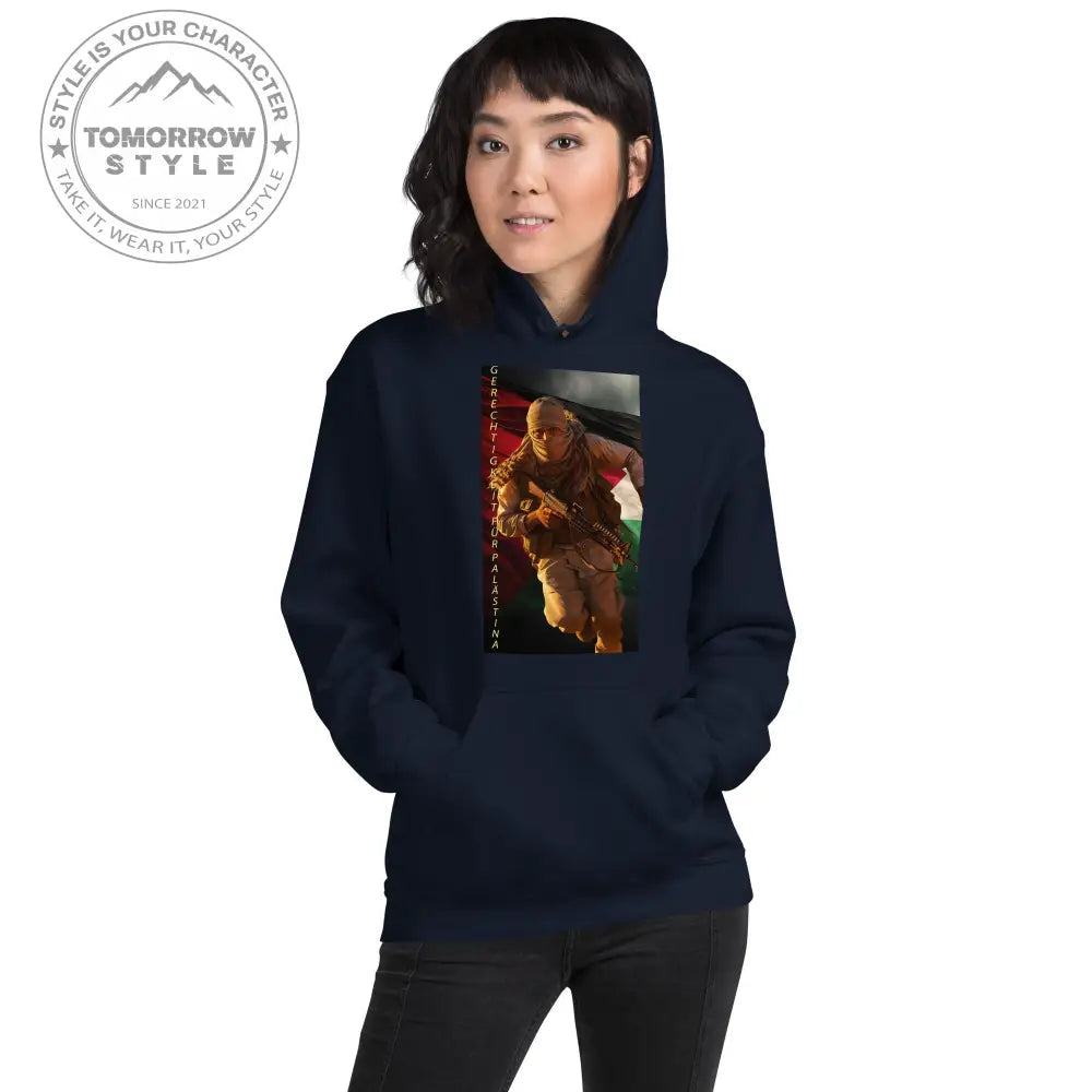 Bedruckter Damen Hoodie mit Motto „Gerechtigkeit für Palästina“ - Tomorrow Style