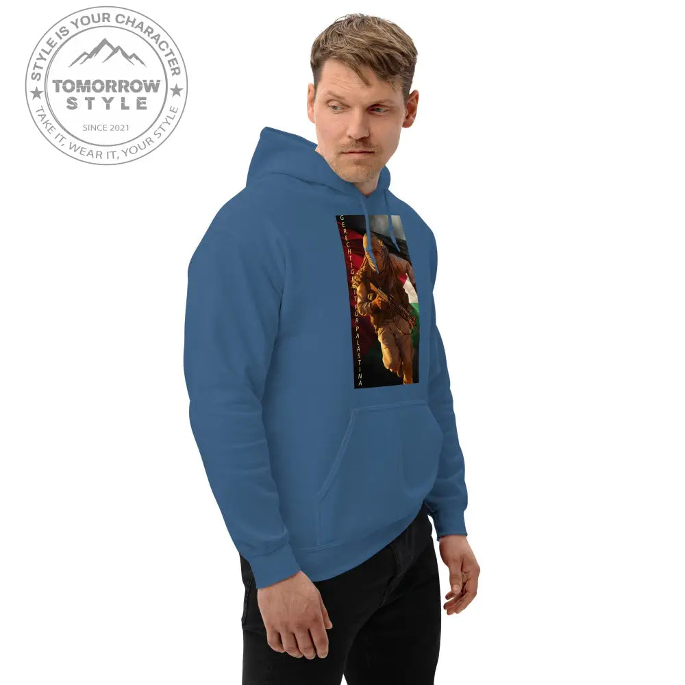 Bedruckter Herren Hoodie mit Motto „Gerechtigkeit für Palästina“ - Tomorrow Style