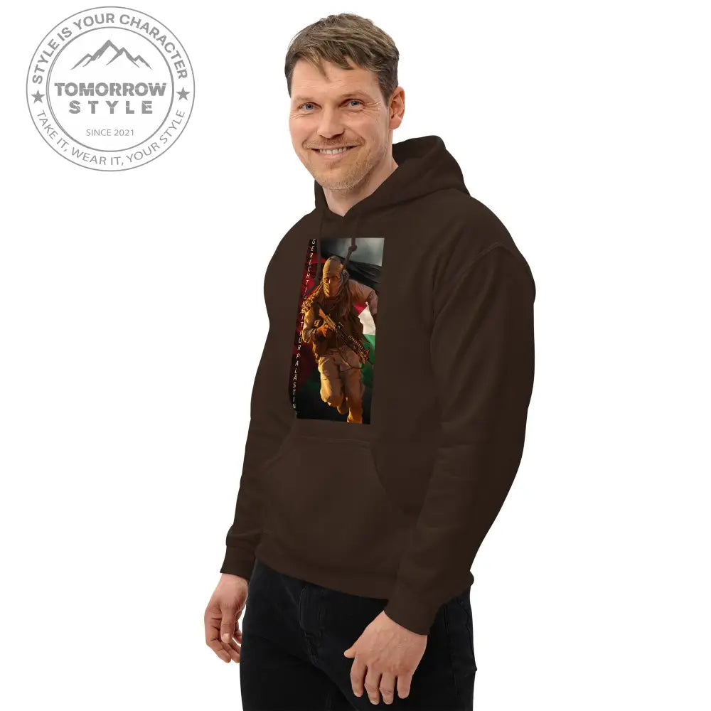 Bedruckter Herren Hoodie mit Motto „Gerechtigkeit für Palästina“ - Tomorrow Style