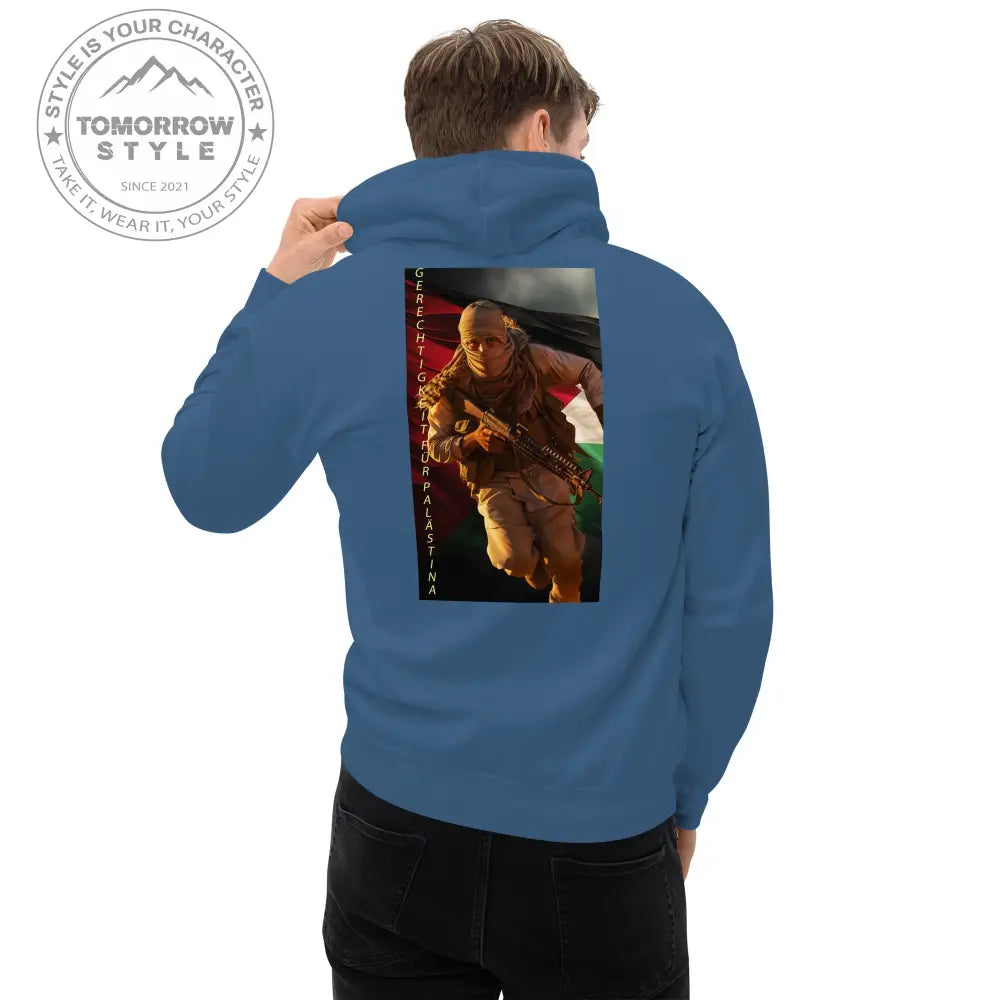 Bedruckter Herren Hoodie mit Motto „Gerechtigkeit für Palästina“ - Tomorrow Style