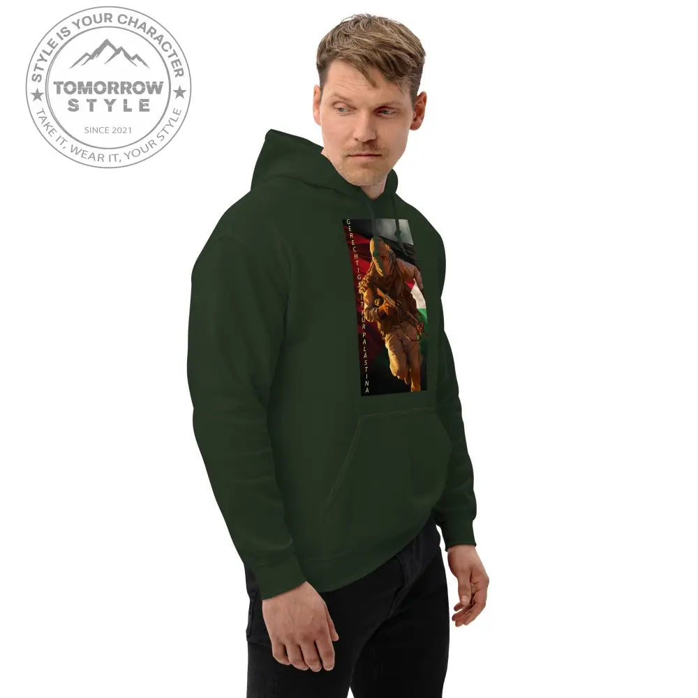 Bedruckter Herren Hoodie mit Motto „Gerechtigkeit für Palästina“ - Tomorrow Style