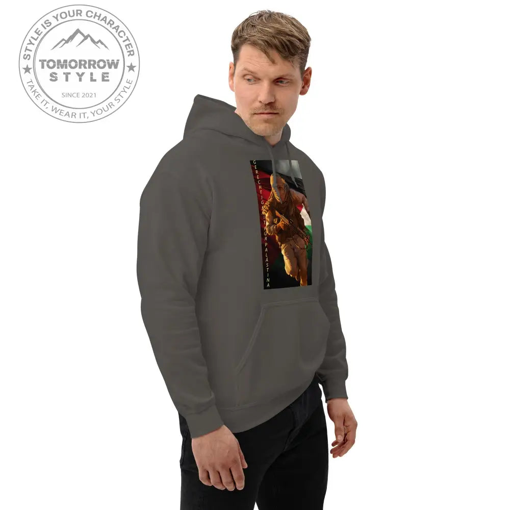Bedruckter Herren Hoodie mit Motto „Gerechtigkeit für Palästina“ - Tomorrow Style