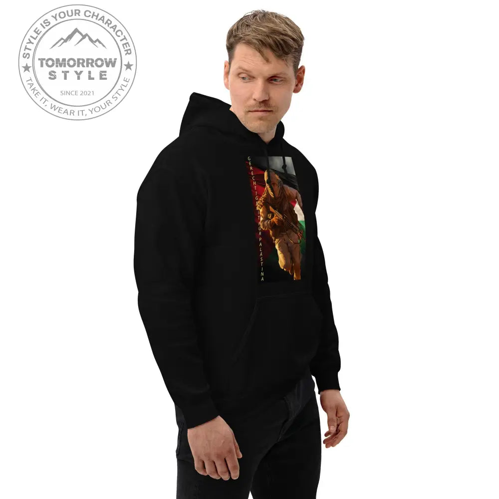 Bedruckter Herren Hoodie mit Motto „Gerechtigkeit für Palästina“ - Tomorrow Style