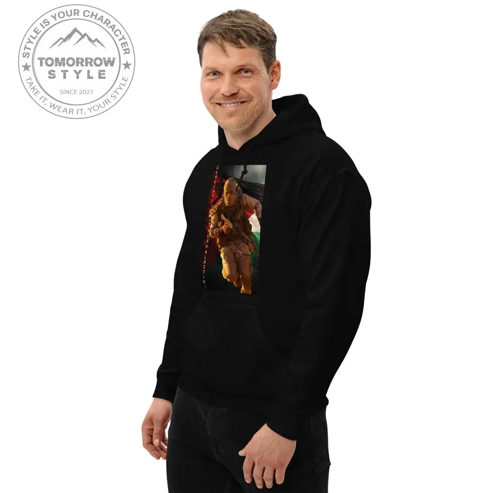 Bedruckter Herren Hoodie mit Motto „Gerechtigkeit für Palästina“ - Tomorrow Style