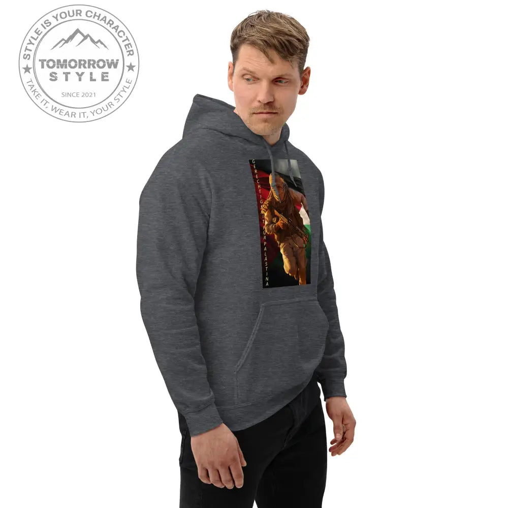 Bedruckter Herren Hoodie mit Motto „Gerechtigkeit für Palästina“ - Tomorrow Style