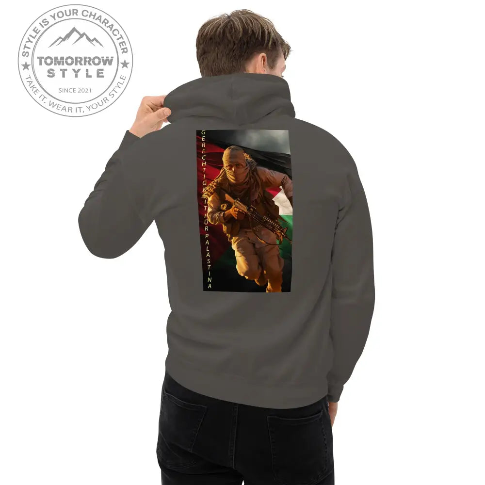 Bedruckter Herren Hoodie mit Motto „Gerechtigkeit für Palästina“ - Tomorrow Style