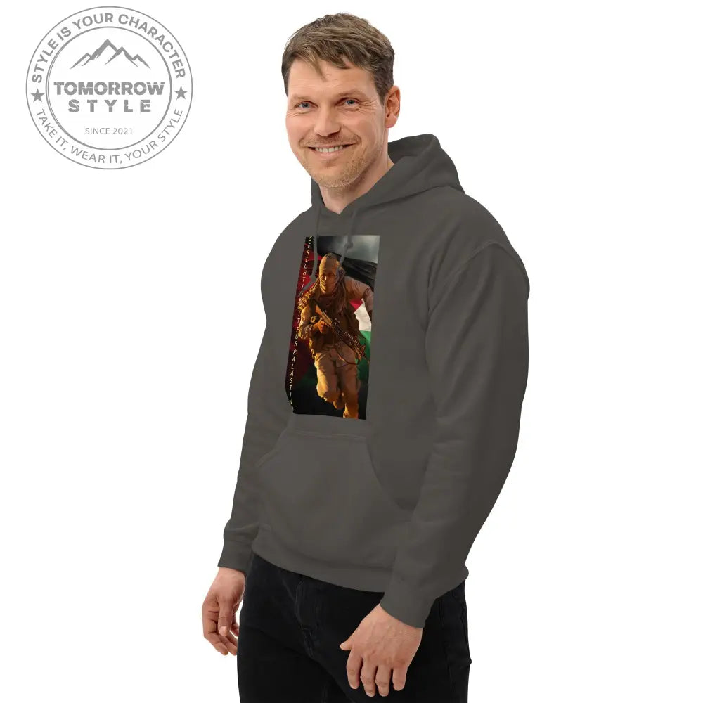 Bedruckter Herren Hoodie mit Motto „Gerechtigkeit für Palästina“ - Tomorrow Style
