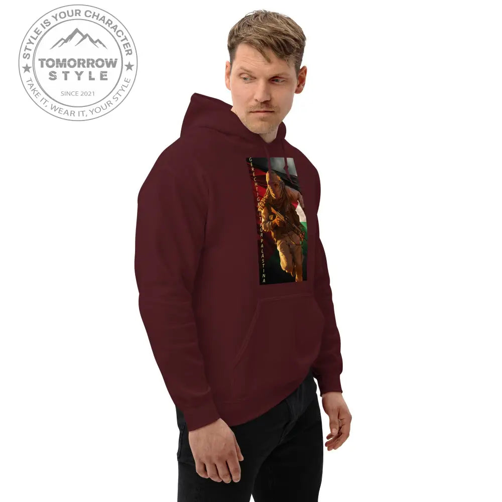 Bedruckter Herren Hoodie mit Motto „Gerechtigkeit für Palästina“ - Tomorrow Style