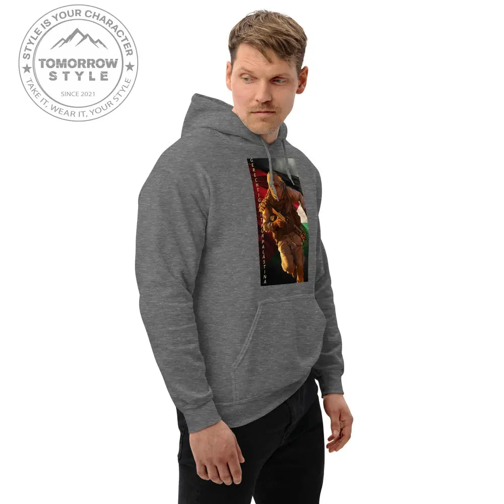 Bedruckter Herren Hoodie mit Motto „Gerechtigkeit für Palästina“ - Tomorrow Style