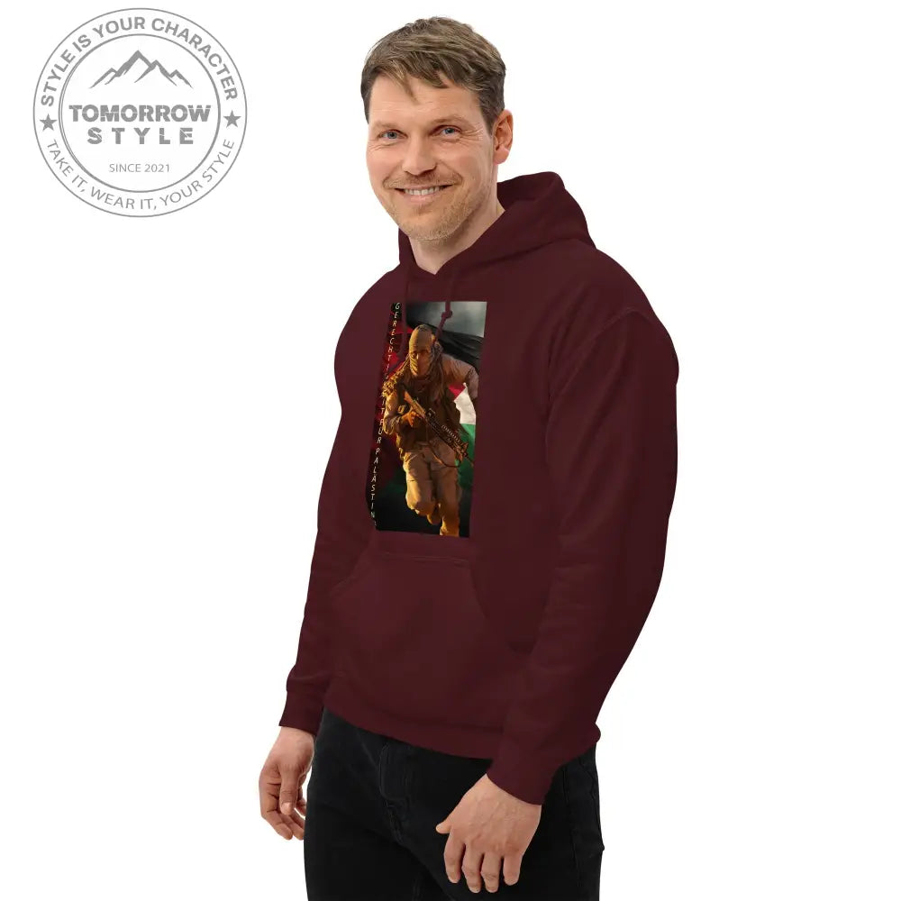 Bedruckter Herren Hoodie mit Motto „Gerechtigkeit für Palästina“ - Tomorrow Style
