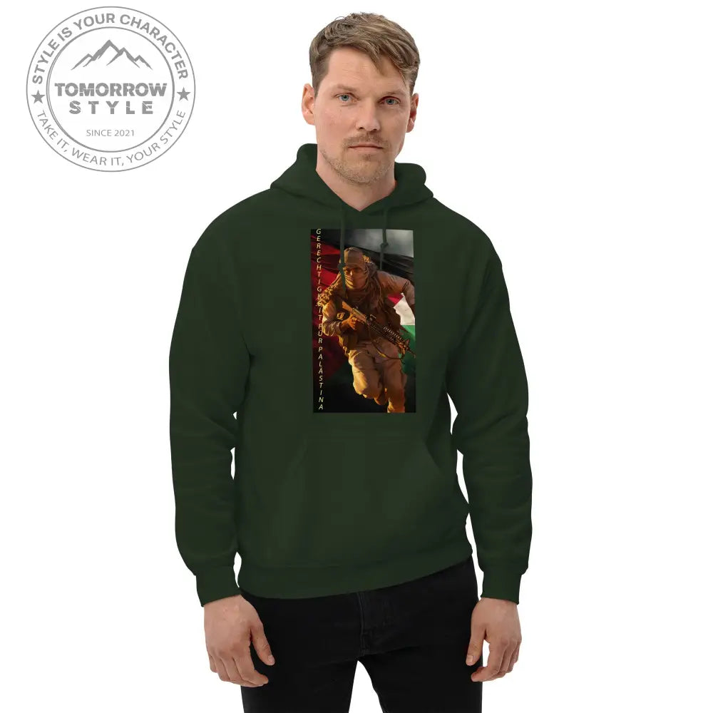 Bedruckter Herren Hoodie mit Motto „Gerechtigkeit für Palästina“ - Tomorrow Style
