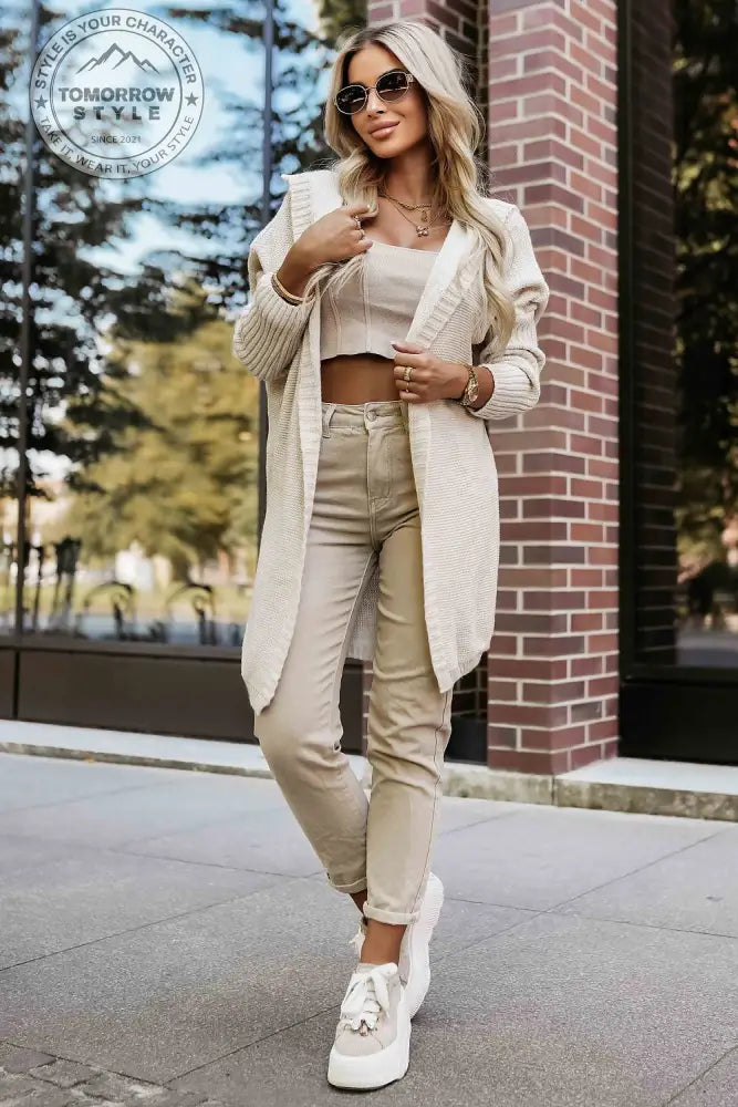 Beige Kapuzen - Cardigan - Tomorrow Style