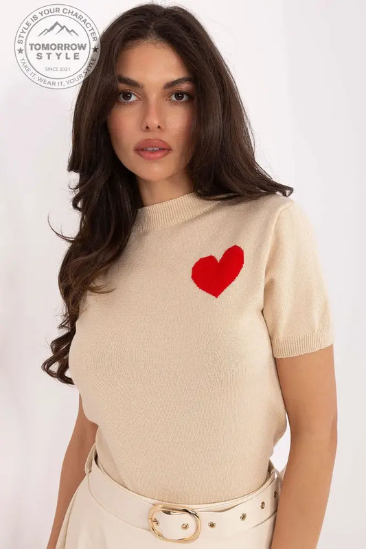 Bequemer Damenpullover mit Herz - Print und Rundhalsausschnitt - Tomorrow Style