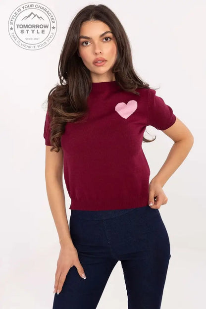 Bequemer Damenpullover mit Herzdruck und rundem Ausschnitt - Tomorrow Style