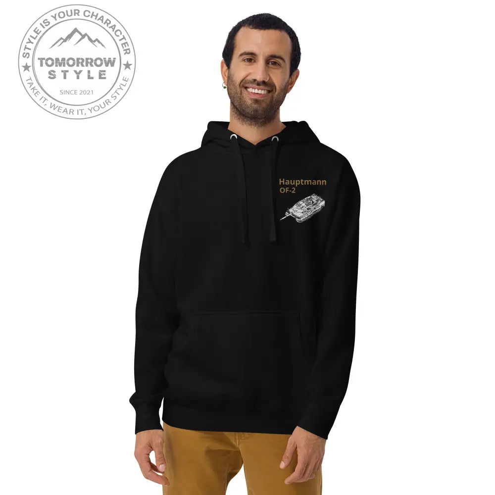 Bestickter Bundeswehrdienstgrad Hoodie (H) mit bedrucktem Leopardenpanzer auf der Rückseite für Damen und Herren - Tomorrow Style