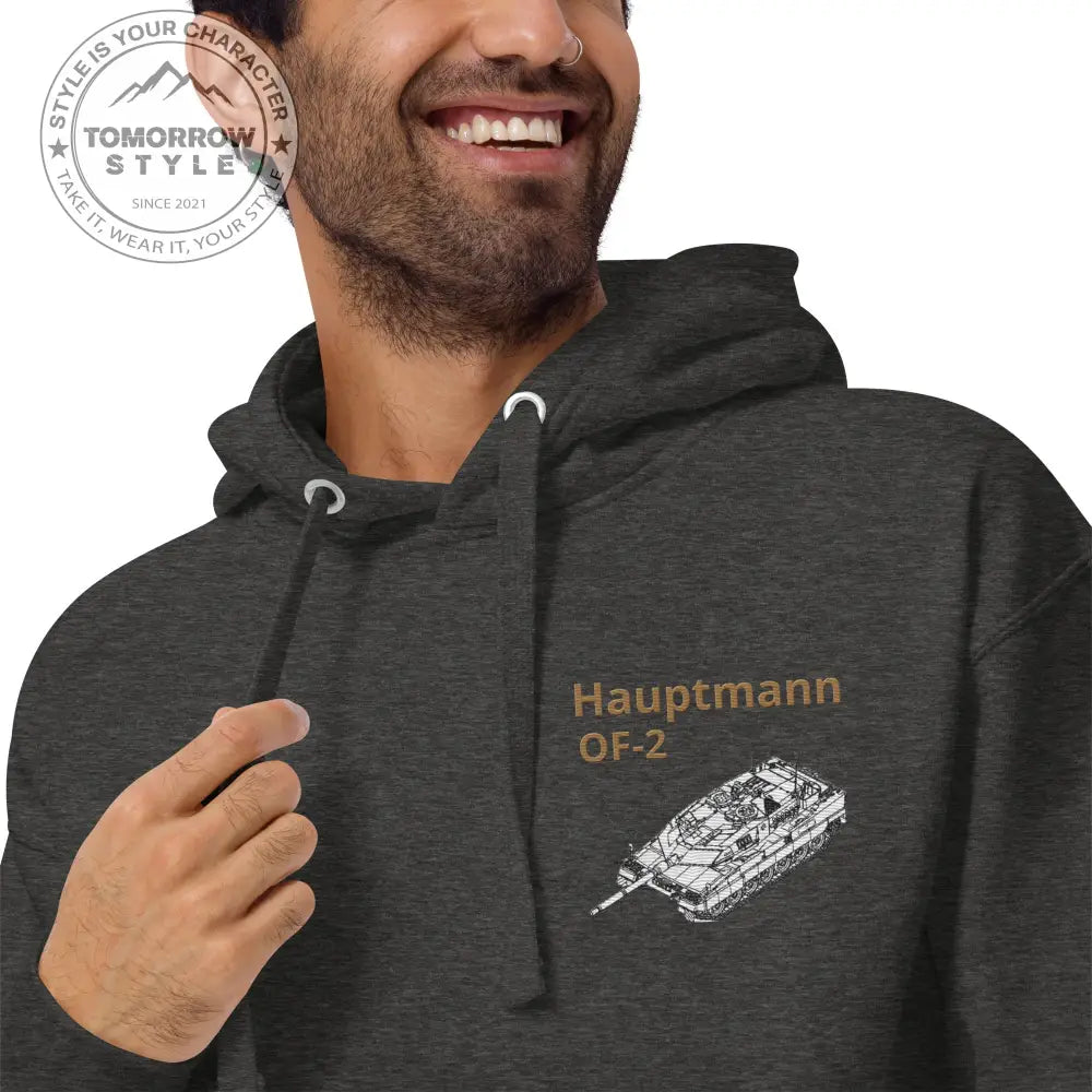 Bestickter Bundeswehrdienstgrad Hoodie (H) mit bedrucktem Leopardenpanzer auf der Rückseite für Damen und Herren - Tomorrow Style