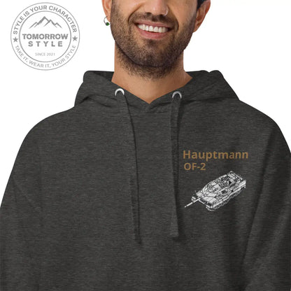 Bestickter Bundeswehrdienstgrad Hoodie (H) mit bedrucktem Leopardenpanzer auf der Rückseite für Damen und Herren - Tomorrow Style