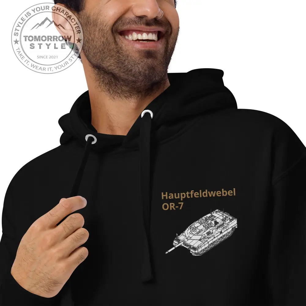 Bestickter Bundeswehrdienstgrad Hoodie (HF) mit bedrucktem Leopardenmotiv Panzer hinten für Damen und Herren - Tomorrow Style