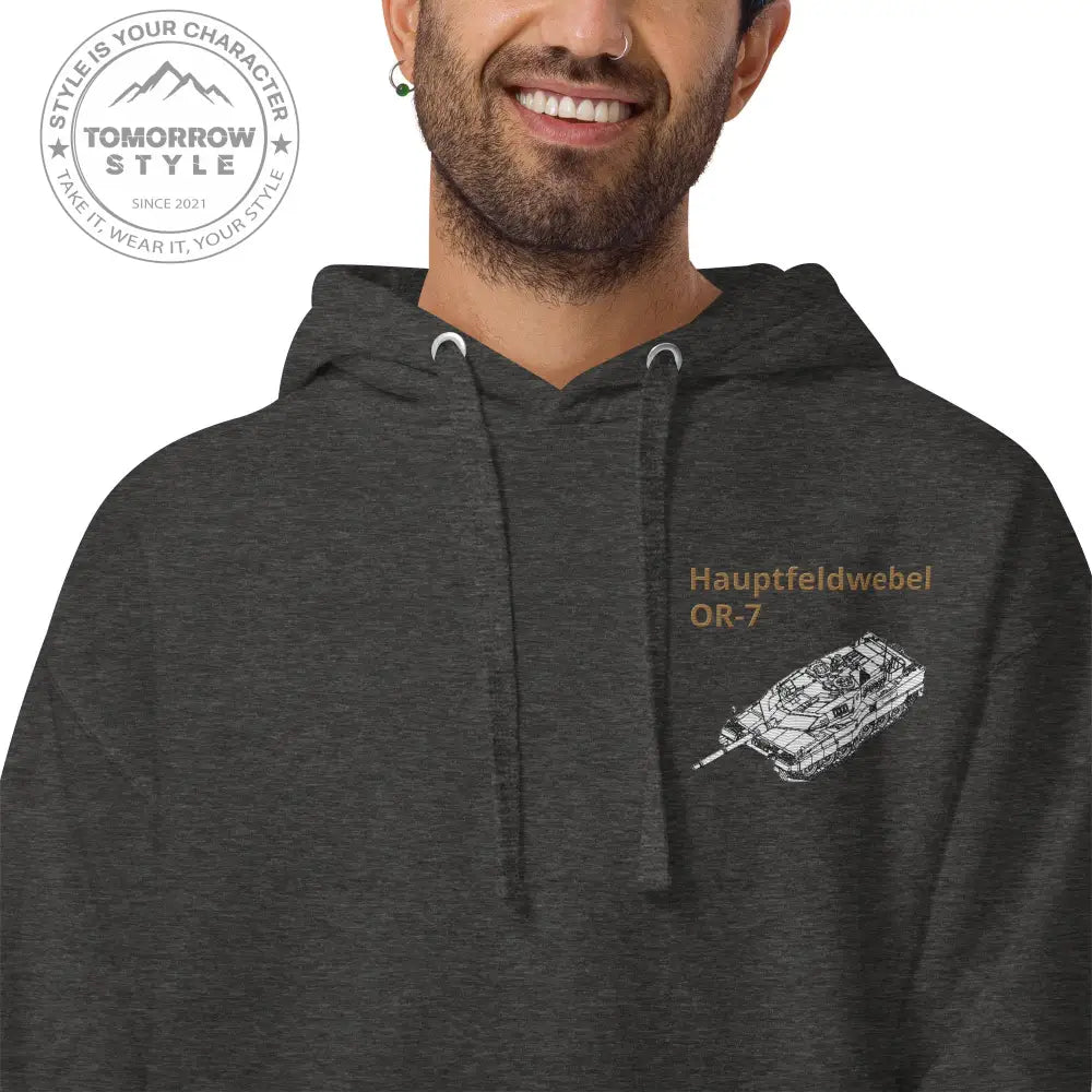 Bestickter Bundeswehrdienstgrad Hoodie (HF) mit bedrucktem Leopardenmotiv Panzer hinten für Damen und Herren - Tomorrow Style