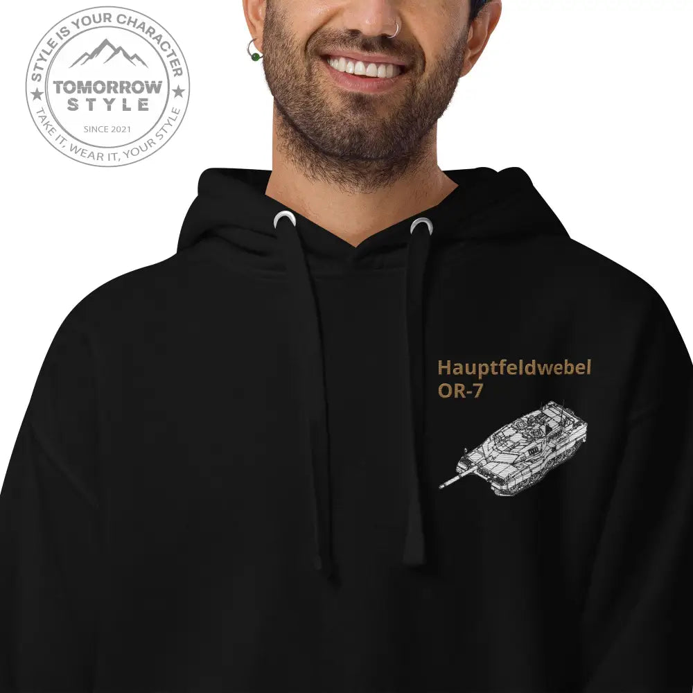 Bestickter Bundeswehrdienstgrad Hoodie (HF) mit bedrucktem Leopardenmotiv Panzer hinten für Damen und Herren - Tomorrow Style