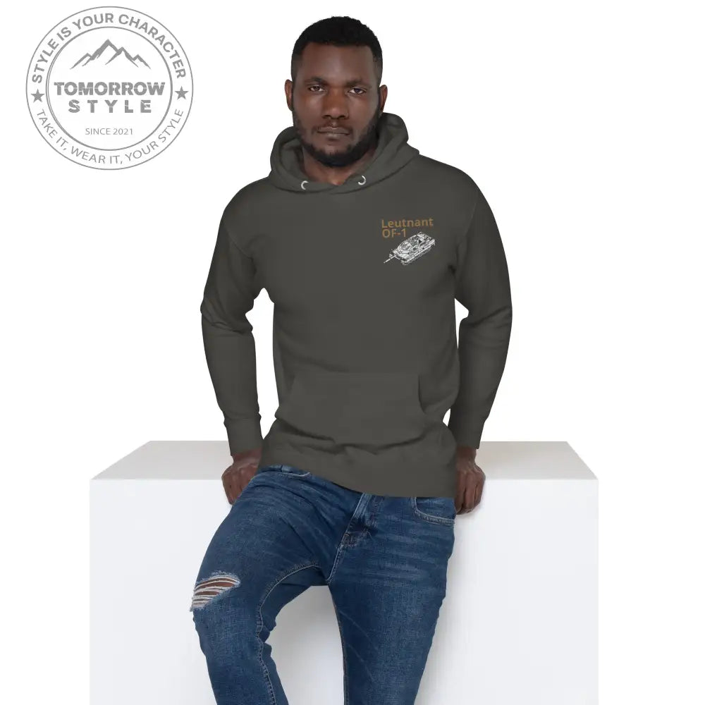 Bestickter Bundeswehrdienstgrad Hoodie (Lt) mit bedrucktem Leopardenmotiv auf der Rückseite für Damen und Herren - Tomorrow Style