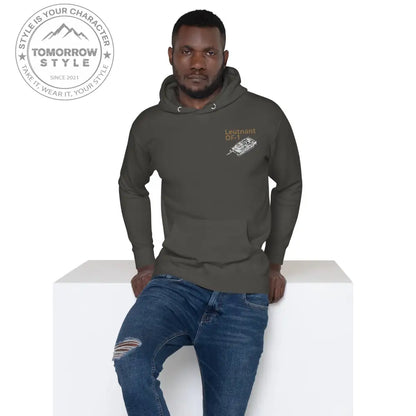 Bestickter Bundeswehrdienstgrad Hoodie (Lt) mit bedrucktem Leopardenmotiv auf der Rückseite für Damen und Herren - Tomorrow Style