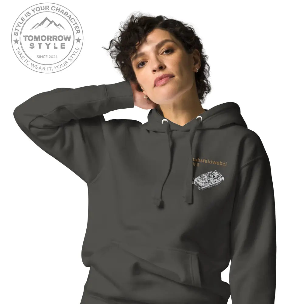 Bestickter Bundeswehrdienstgrad Hoodie (SF) mit bedrucktem Leopardenmotiv Panzer hinten für Damen und Herren - Tomorrow Style
