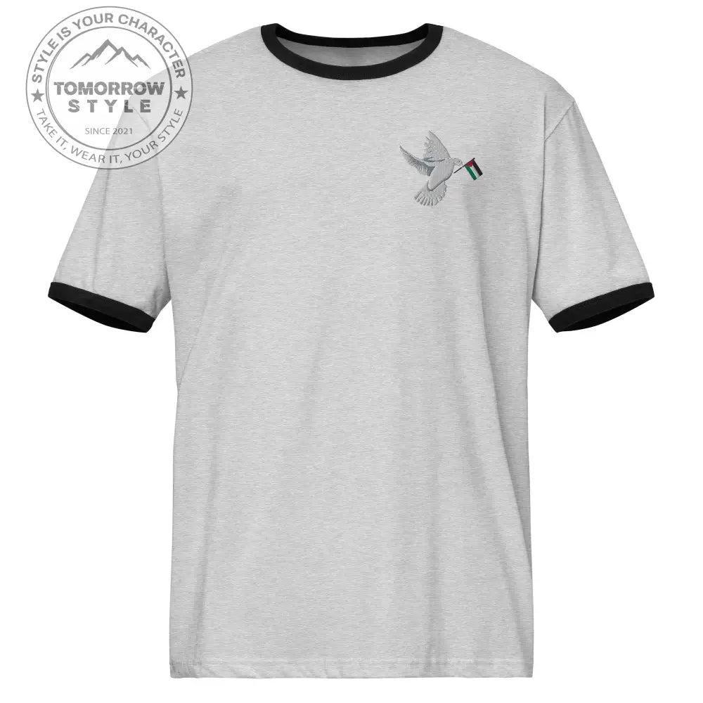 Besticktes Damen T-Shirt mit Friedensvogel und Palestine - Flagge - Tomorrow Style