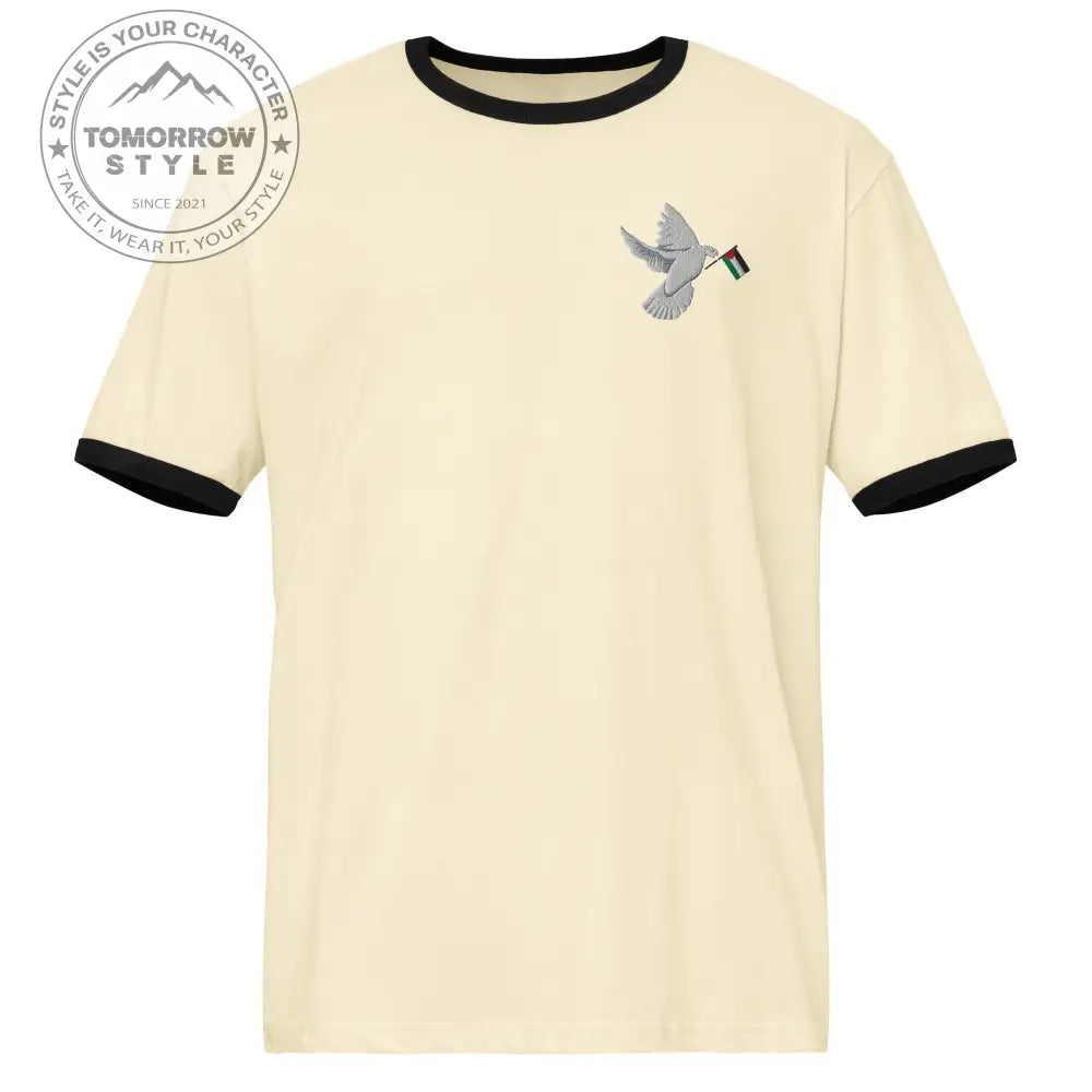 Besticktes Damen T-Shirt mit Friedensvogel und Palestine - Flagge - Tomorrow Style