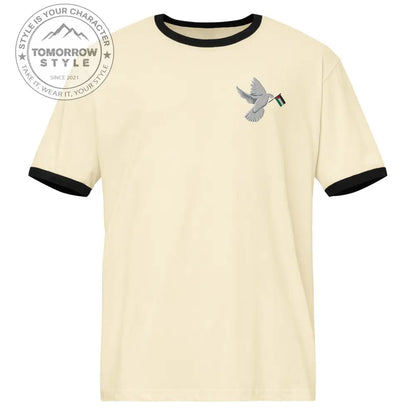Besticktes Damen T-Shirt mit Friedensvogel und Palestine - Flagge - Tomorrow Style