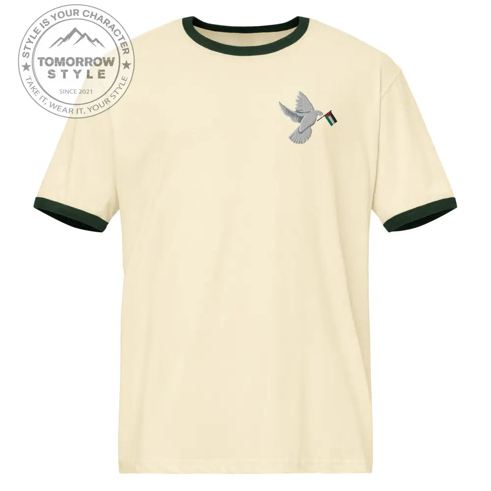 Besticktes Damen T-Shirt mit Friedensvogel und Palestine - Flagge - Tomorrow Style