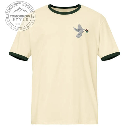 Besticktes Damen T-Shirt mit Friedensvogel und Palestine - Flagge - Tomorrow Style