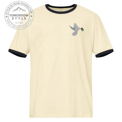 Besticktes Damen T-Shirt mit Friedensvogel und Palestine - Flagge - Tomorrow Style