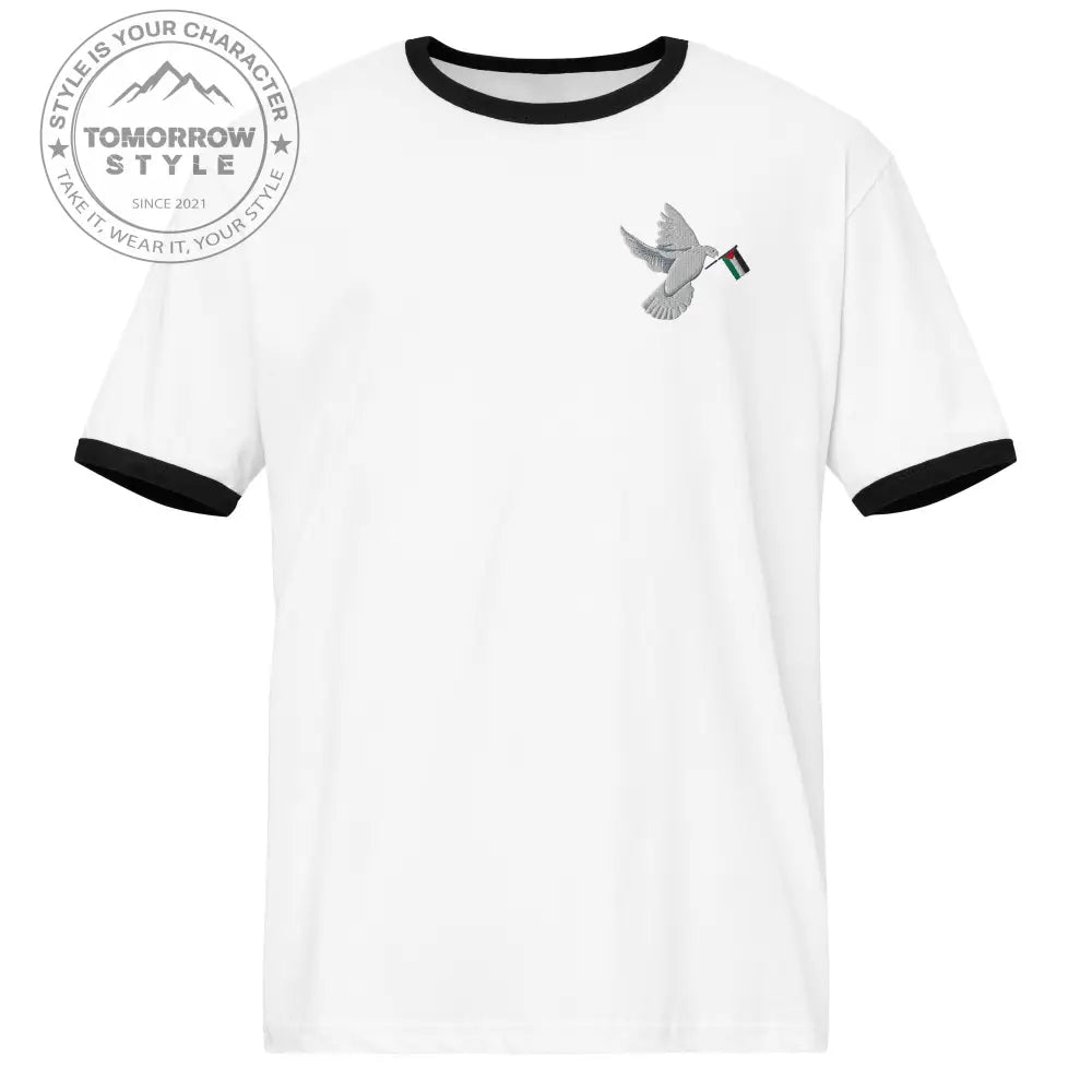 Besticktes Damen T-Shirt mit Friedensvogel und Palestine - Flagge - Tomorrow Style