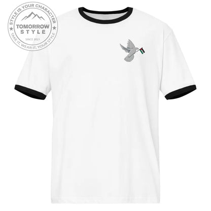 Besticktes Damen T-Shirt mit Friedensvogel und Palestine - Flagge - Tomorrow Style