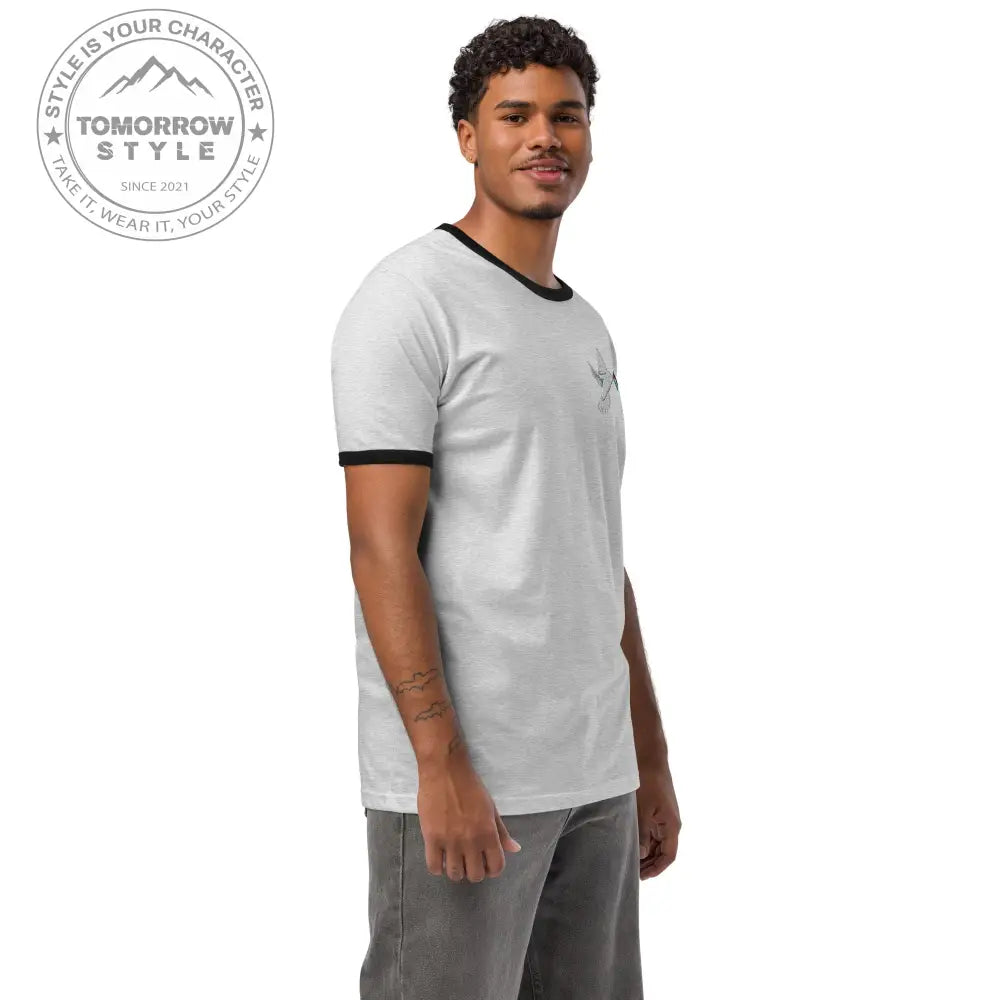 Besticktes Herren T-Shirt mit Friedensvogel und Palestine - Flagge - Tomorrow Style