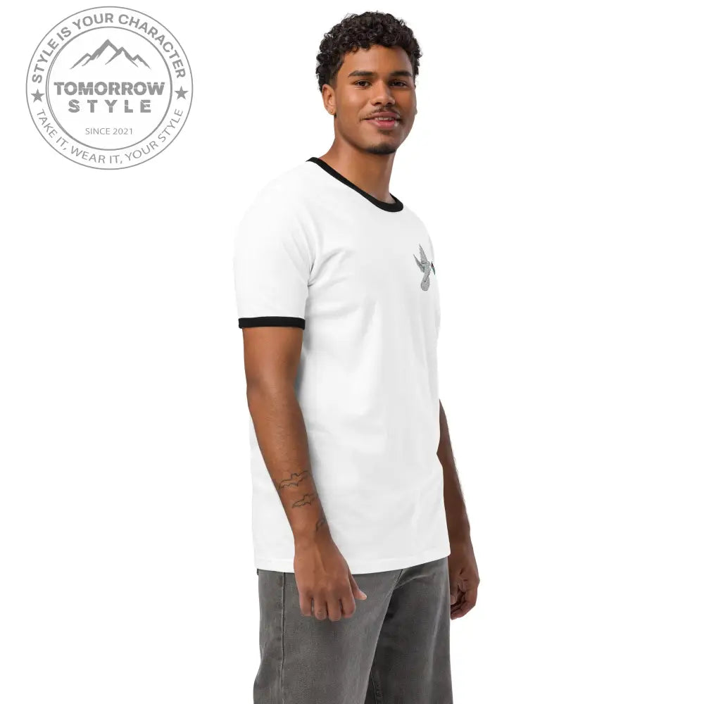 Besticktes Herren T-Shirt mit Friedensvogel und Palestine - Flagge - Tomorrow Style